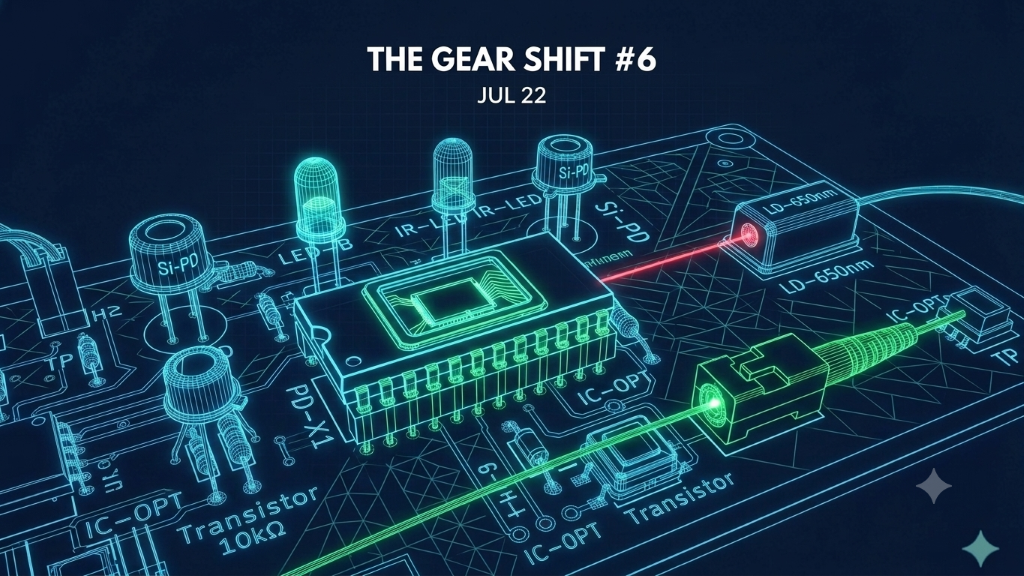 Isometric illustration of a semiconductor chip design blueprint transforming into rising investment bars, deep navy grid background